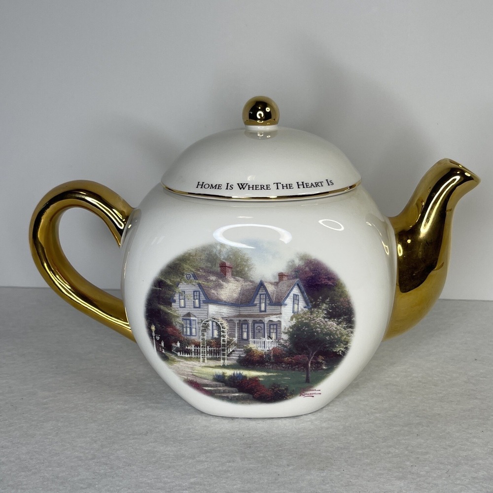 Vintage Thomas Kincade Porcelain Tea Pot Teleflora Gift Home Is‎ Where The Heart